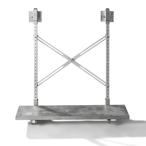 Front view of The Dock Ledge Pro - aluminum platform with upright bars and cross bar that connects to your wooden dock.