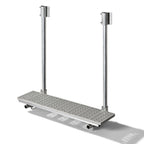 3/4 angled view of The Dock Ledge  - aluminum platform with upright bars that connects to your wooden dock.