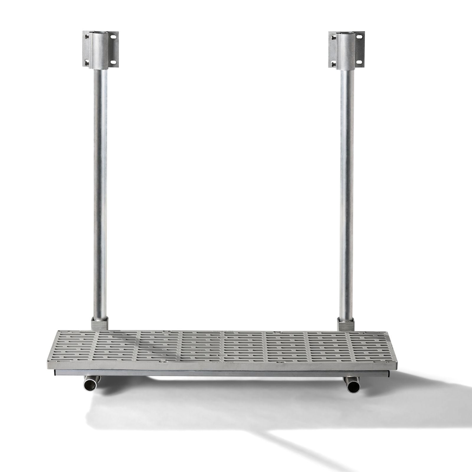 Front view of The Dock Ledge  - aluminum platform with upright bars that connects to your wooden dock.