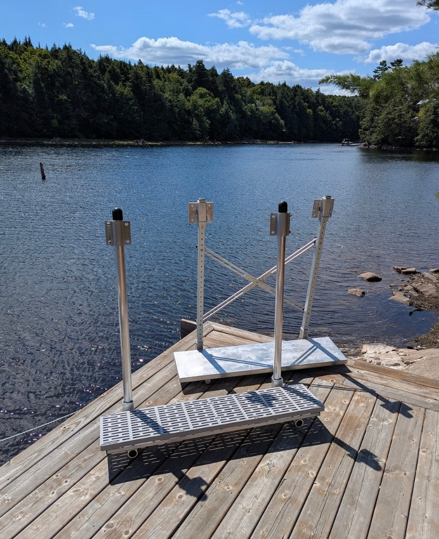 The Dock Ledge and The Dock Ledge Pro, assembled and ready to be installed at a cottage in Haliburton, Ontario.